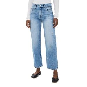 Pistola Lexi Mid Rise Bowed Straight Heart Embroidered Jeans Light Wash Size 26